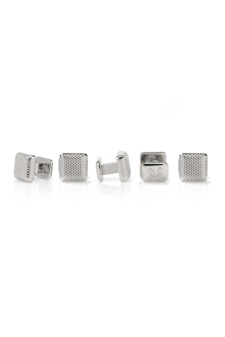 Men's Set of 5 Textured Square Shirt Studs, Main, color, SILVER