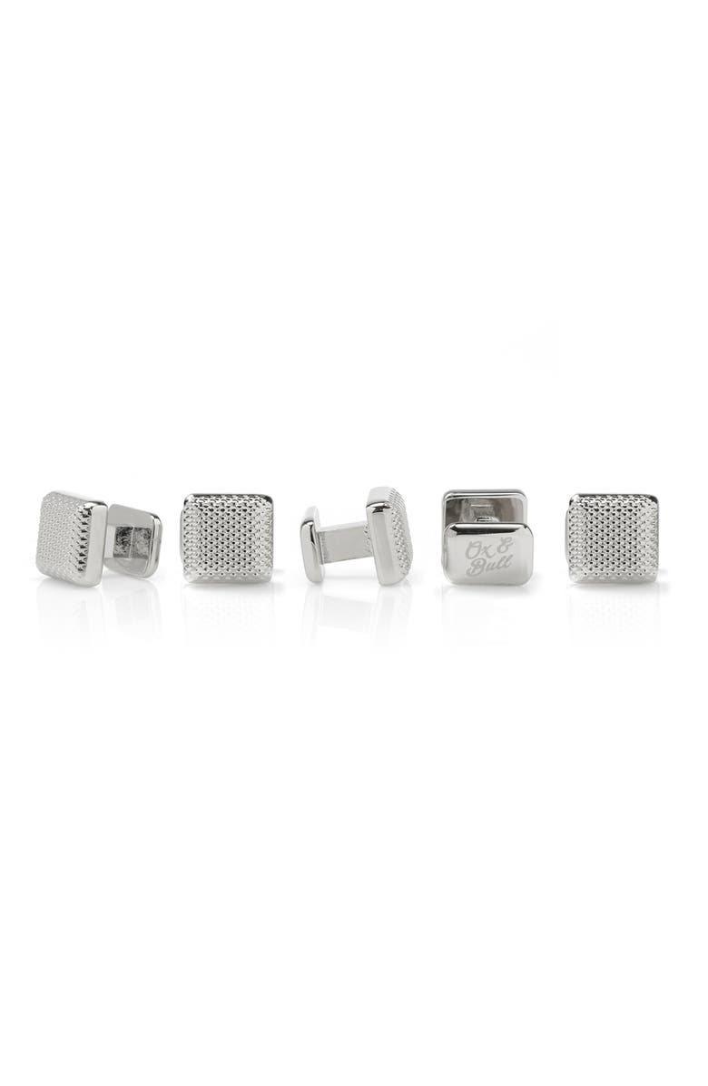 Cufflinks, Inc. Men's Set of 5 Textured Square Shirt Studs, Main, color, Silver