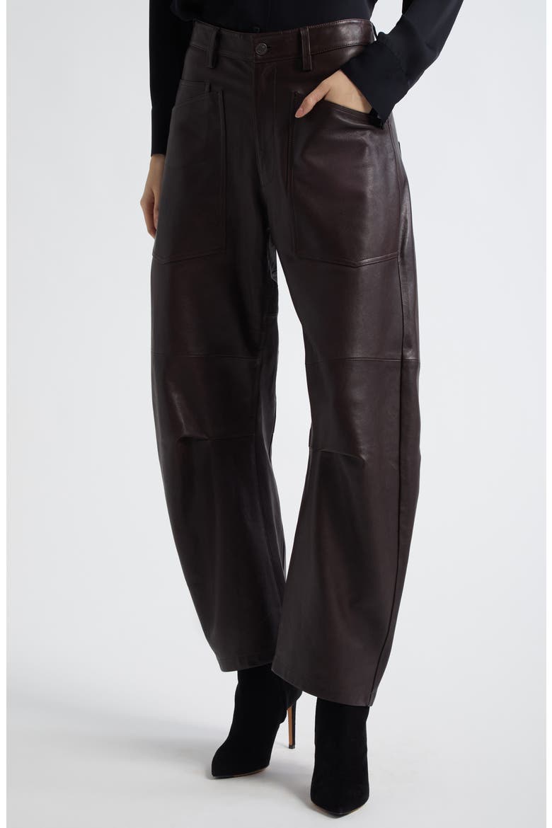 Shon Barrel Leg Leather Pants, Alternate, color, DARK BROWN