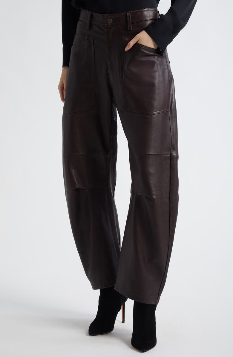 Nili Lotan Shon Barrel Leg Leather Pants, Alternate, color, Dark Brown