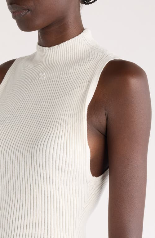Courrèges Mock Neck Cotton & Merino Wool Crop Top In Heritage White