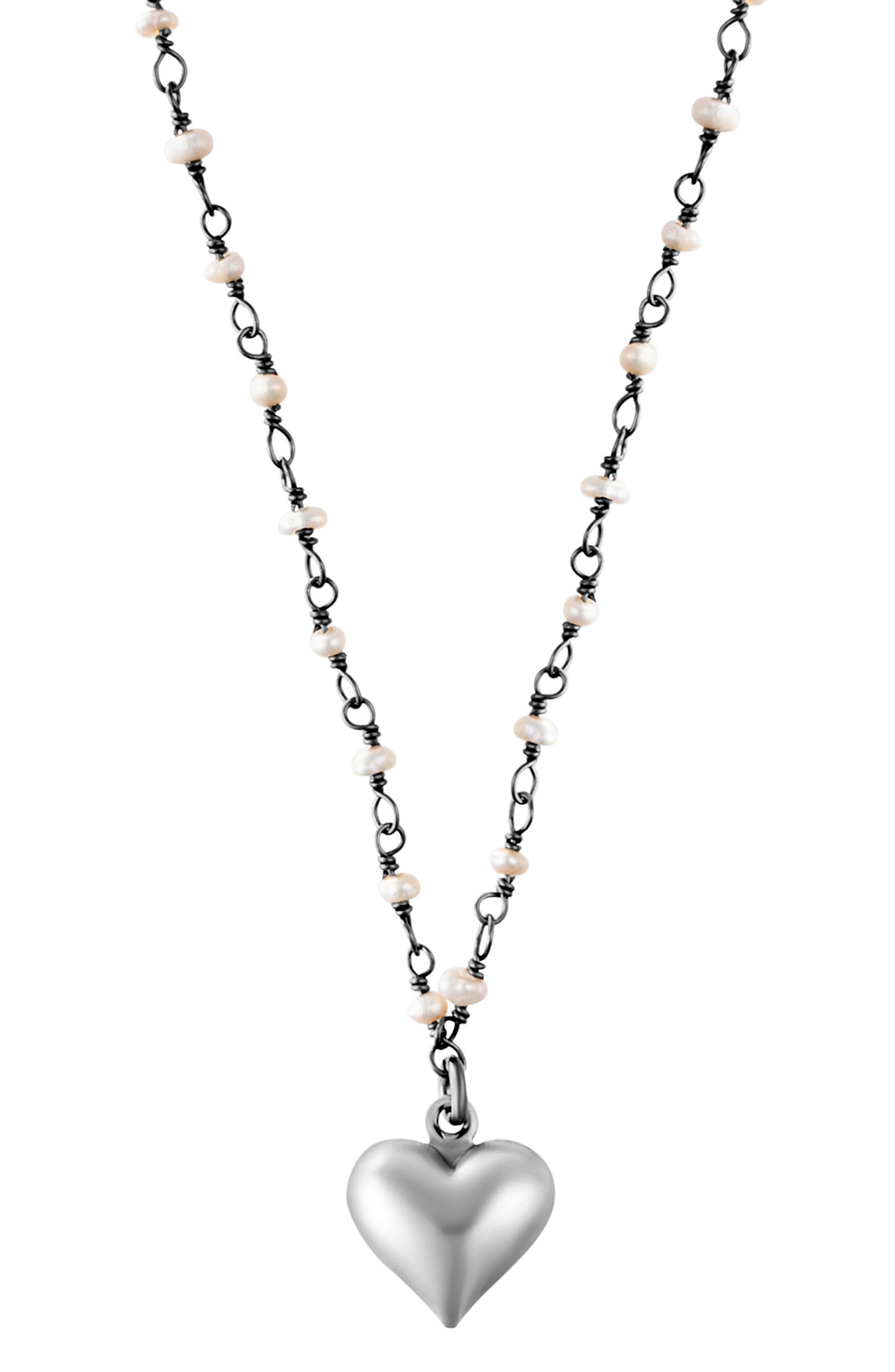 ADORNIA FINE Freshwater Pearl Rosary Puffy Heart Pendant Necklace