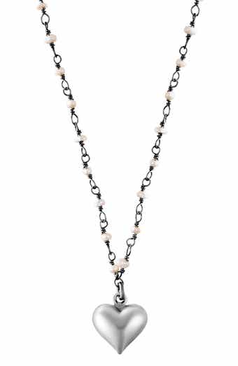 ADORNIA FINE Freshwater Pearl Rosary Puffy Heart Pendant Necklace