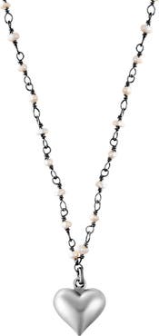 ADORNIA FINE Freshwater Pearl Rosary Puffy Heart Pendant Necklace
