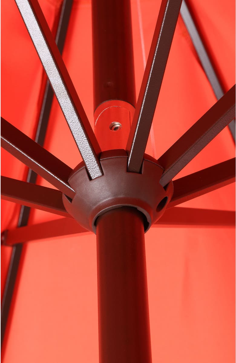 JONATHAN Y Tracy Coastal Octagon Outdoor Market Patio Umbrella with Scalloped Fringe, Crank Lift Tilt, Canopy, Pole, Alternate, color, Coral Red
