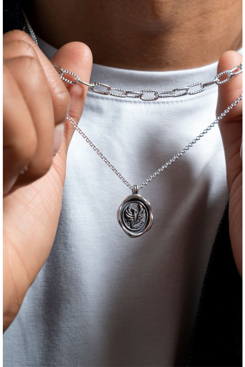 Men's 'Fly High' Phoenix Talisman Necklace, Alternate, color, Sterling Silver