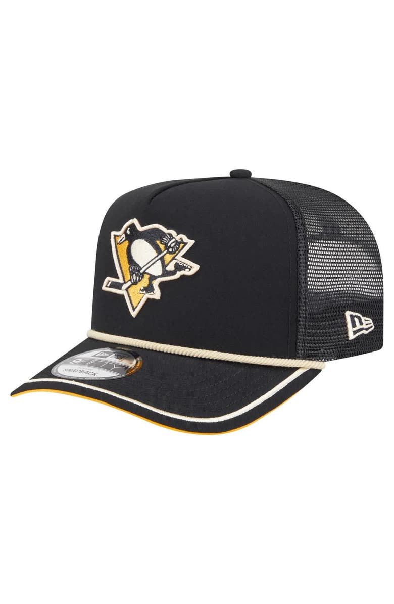 New Era Men's New Era Black Pittsburgh Penguins Vintage Team Rope A-Frame 9FIFTY Snapback Hat, Main, color, Black