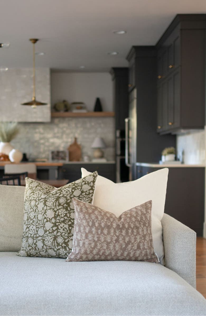 Linen & James Sienna Dark Olive Floral Handblock Pillow Cover, Alternate, color, Dark Olive