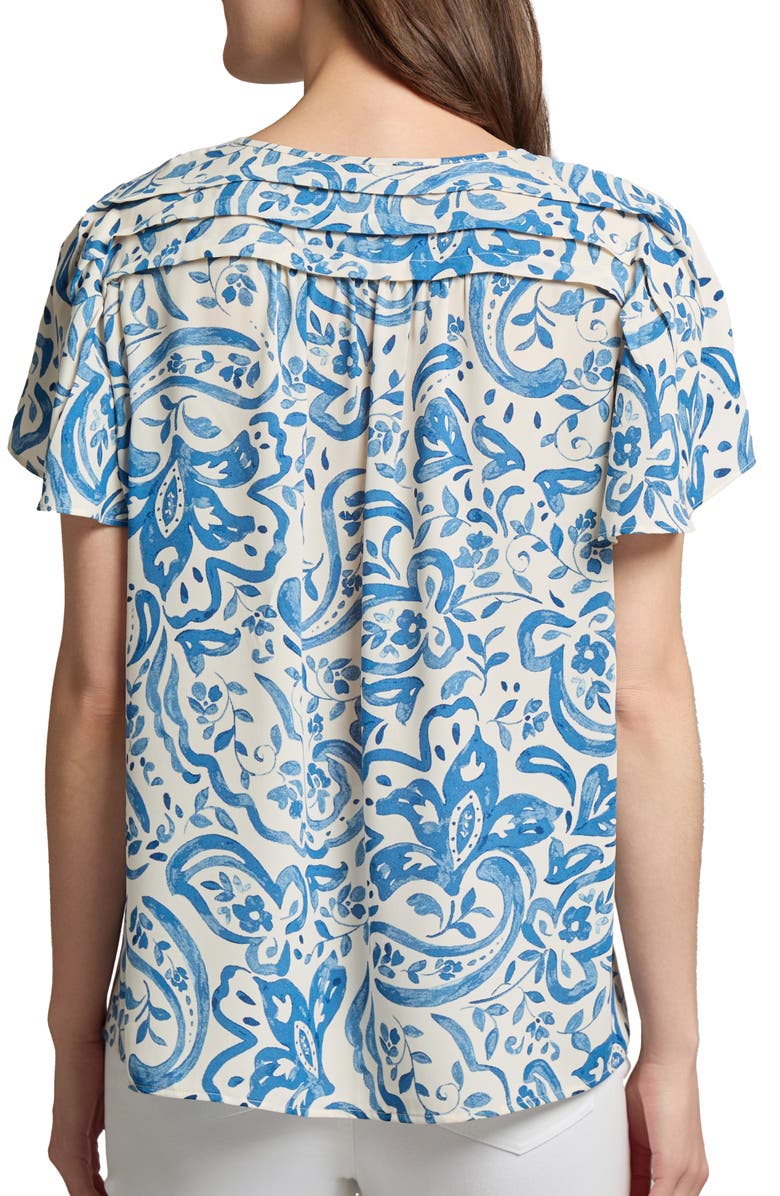 Jones New York Floral Pleated Shoulder Tie Neck Top, Alternate, color, 