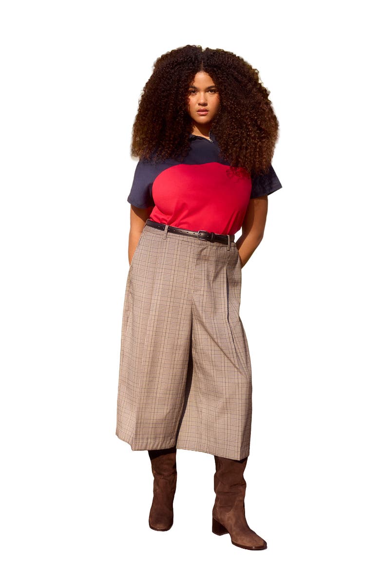 ELOQUII Plaid Culotte Trouser, Main, color, Brown Plaid