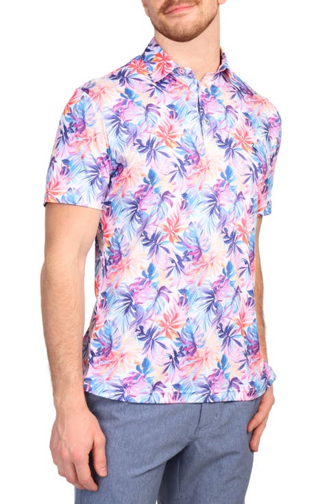 Watercolor Leaf Print Performance Polo