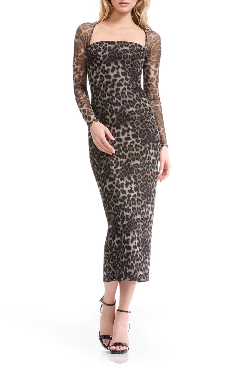 Dress the Population Maxine Print Long Sleeve Body-Con Maxi Dress, Main, color, Leopard Multi