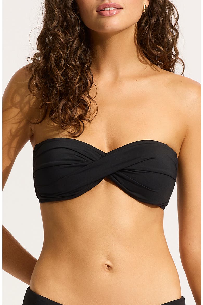 Twist Front Bandeau Bikini Top, Main, color, BLACK