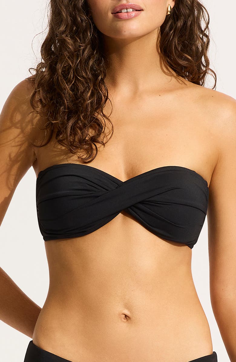 Seafolly Twist Front Bandeau Bikini Top, Main, color, Black