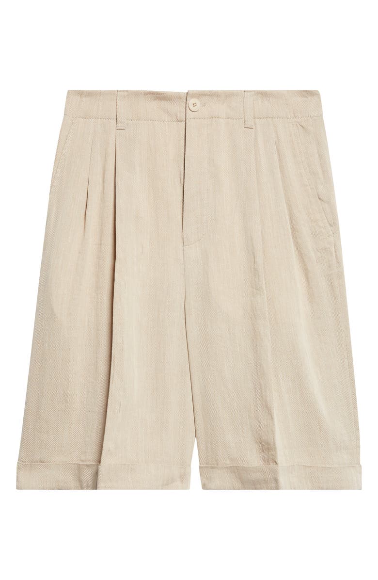 Jacquemus Cuffed Linen Blend Herringbone Bermuda Shorts, Main, color, Beige