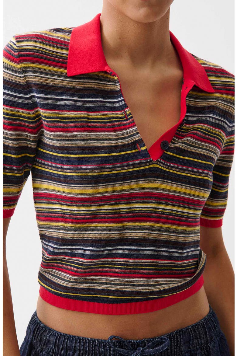 Ashlee Striped Cropped Polo, Alternate, color, NEGRONI STRIPE