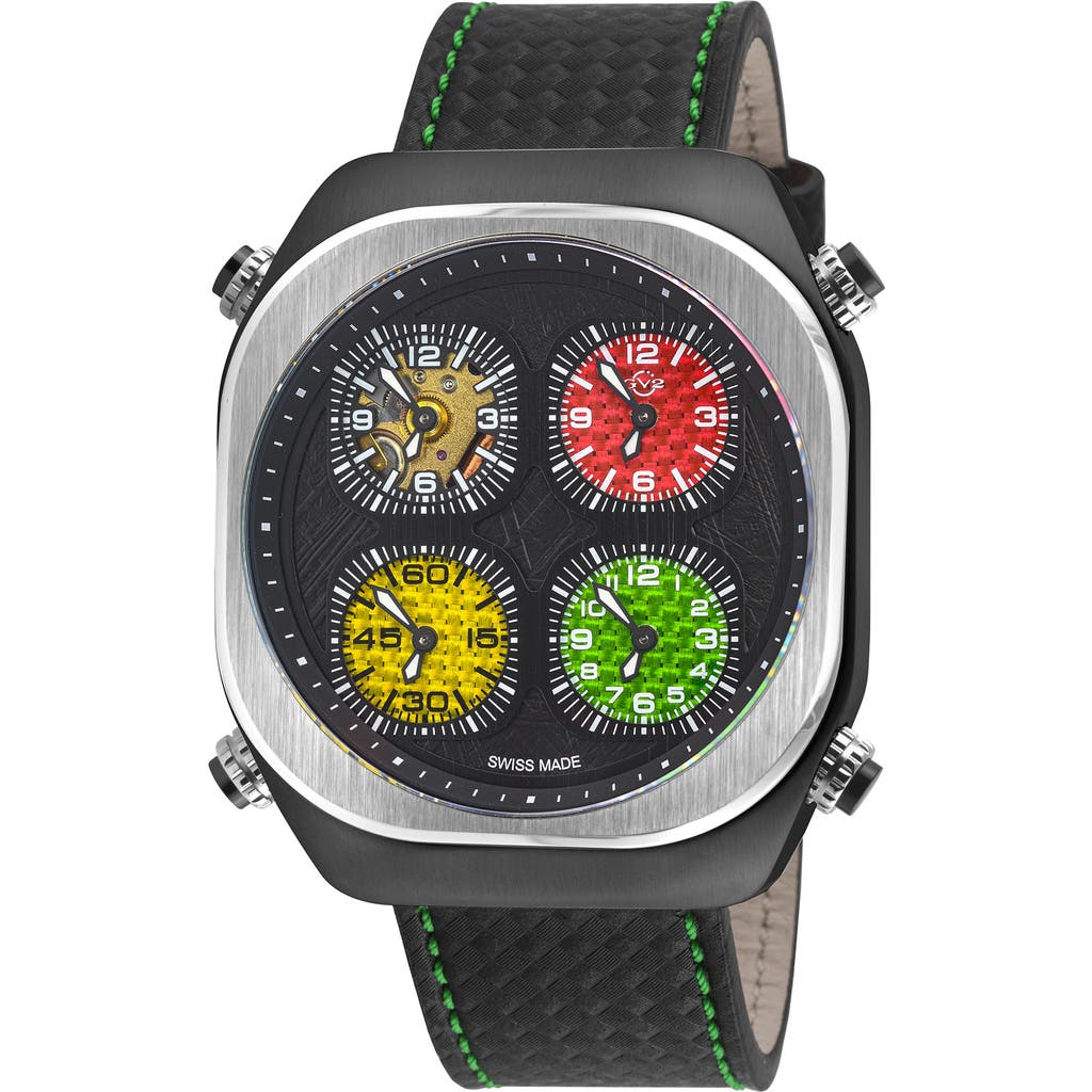 Gv2 Quattro Zone Leather Strap Watch, 54mm In Black Multi