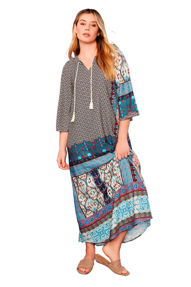 Boho Maxi Dress, Main, color, MULTI BOHO PATCHWORK