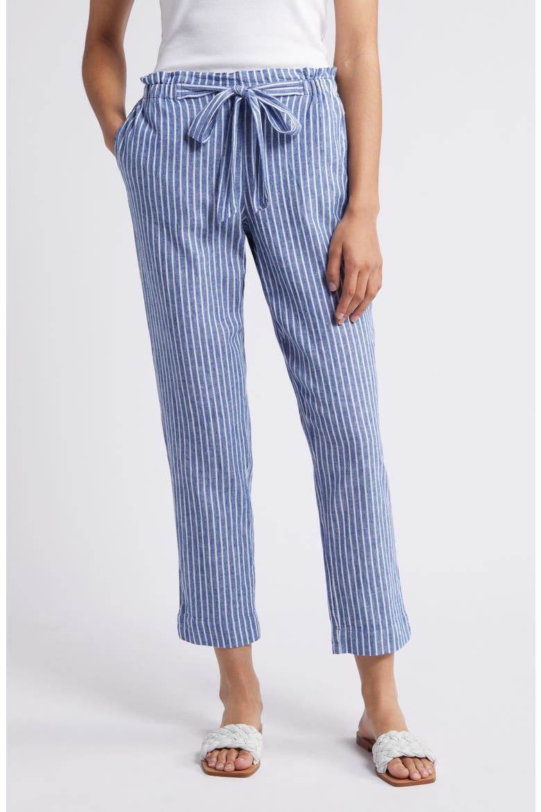 Giavanna Stripe Tapered Linen & Cotton Pants, Main, color, CERULEAN