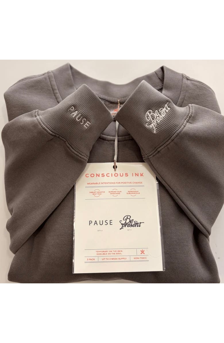 Conscious Ink Pause Be Present Manifest Sweatshirt + Ink, Main, color, Faded Grey