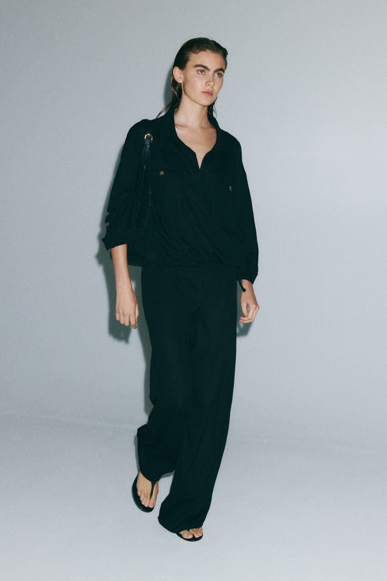 Viscose-blend Barrel-leg Pants, Alternate, color, Black