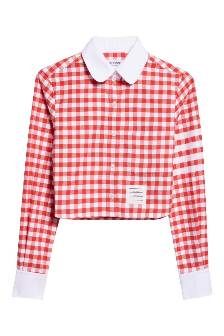 4-Bar Gingham Check Flannel Crop Button-Up Shirt, Alternate, color, RED