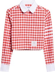 Thom Browne 4-Bar Gingham Check Flannel Crop Button-Up Shirt