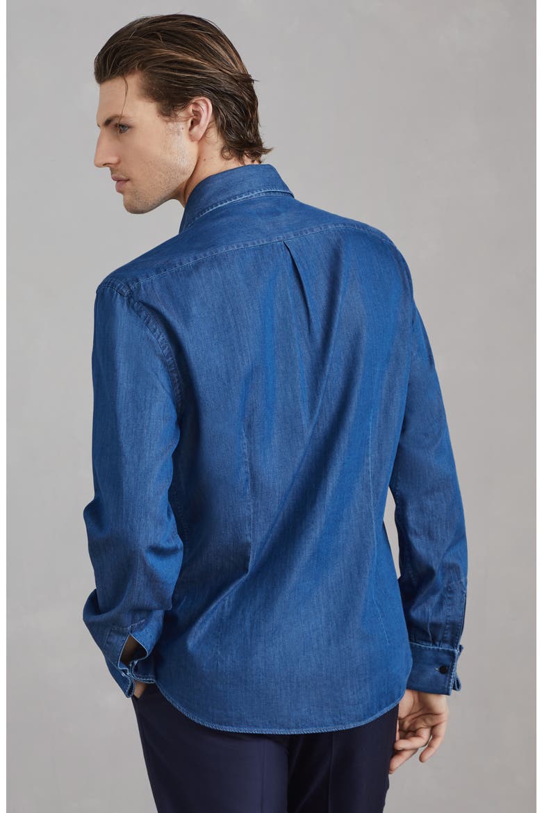 Lightweight denim tuxedo shirt, Alternate, color, Denim