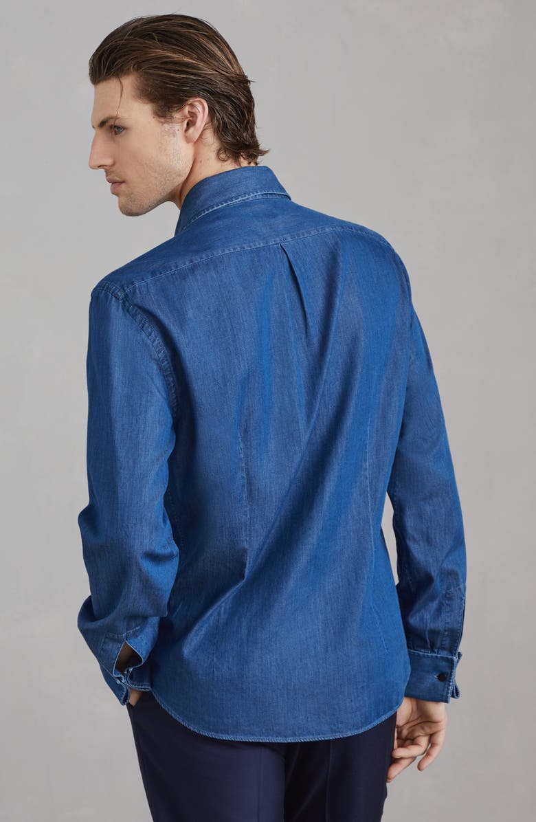 Brunello Cucinelli Lightweight denim tuxedo shirt, Alternate, color, 