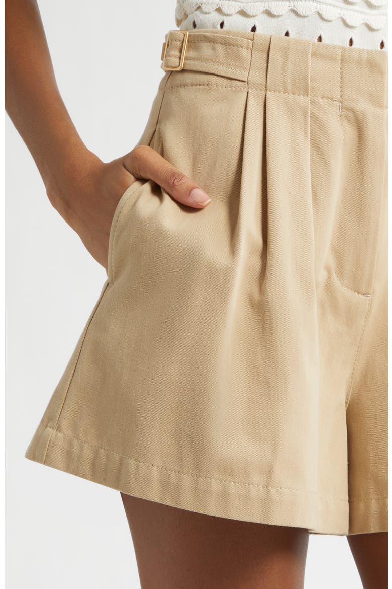 Kira Pleated Cotton Shorts, Alternate, color, SAHARA