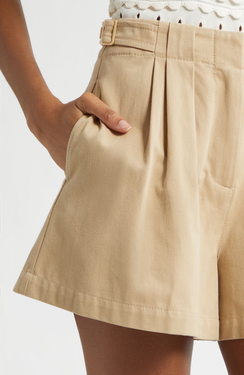Ulla Johnson Kira Pleated Cotton Shorts, Alternate, color, Sahara