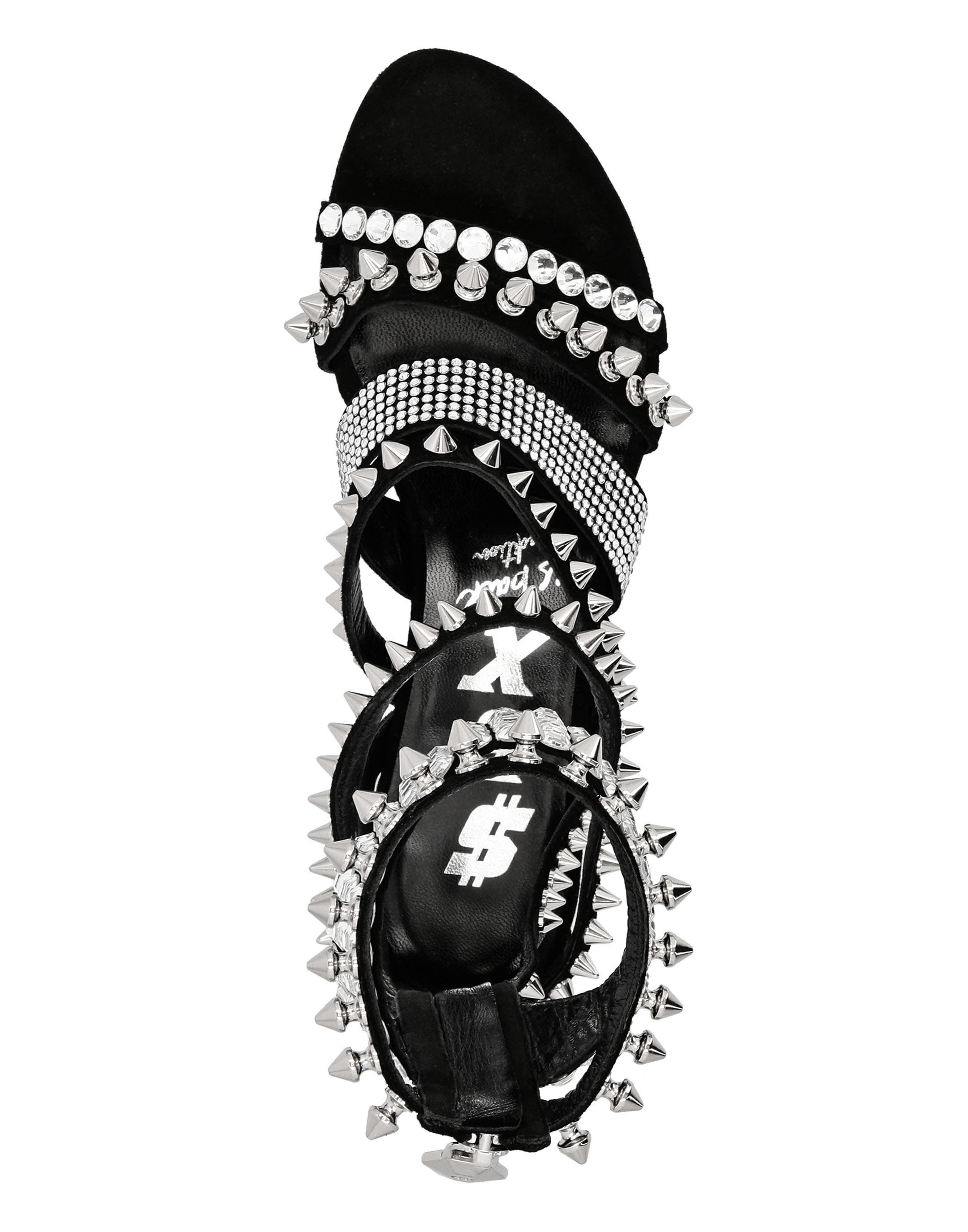 Suede Sandals Flat Studs Women, Alternate, color, black