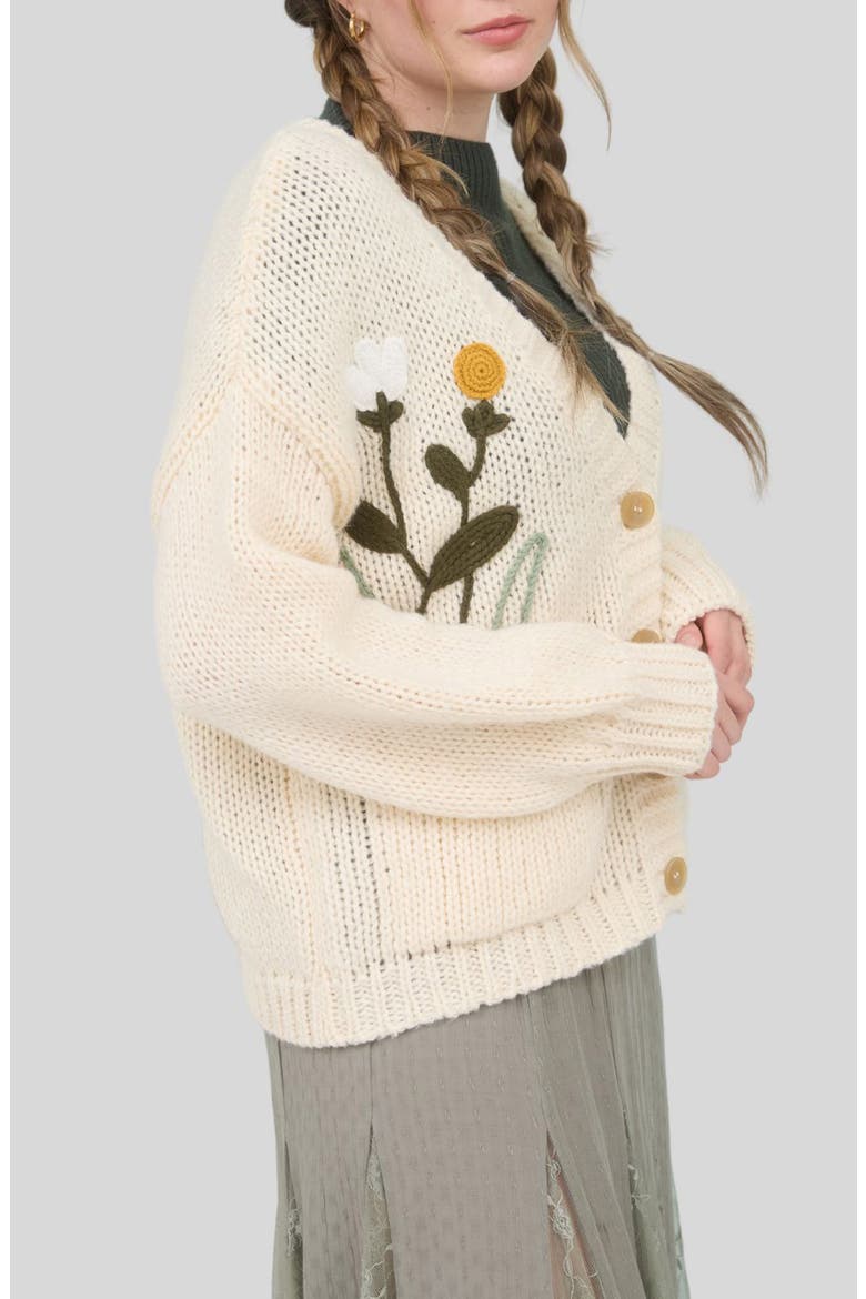 Floral Embroidered Cardigan, Alternate, color, CREAM