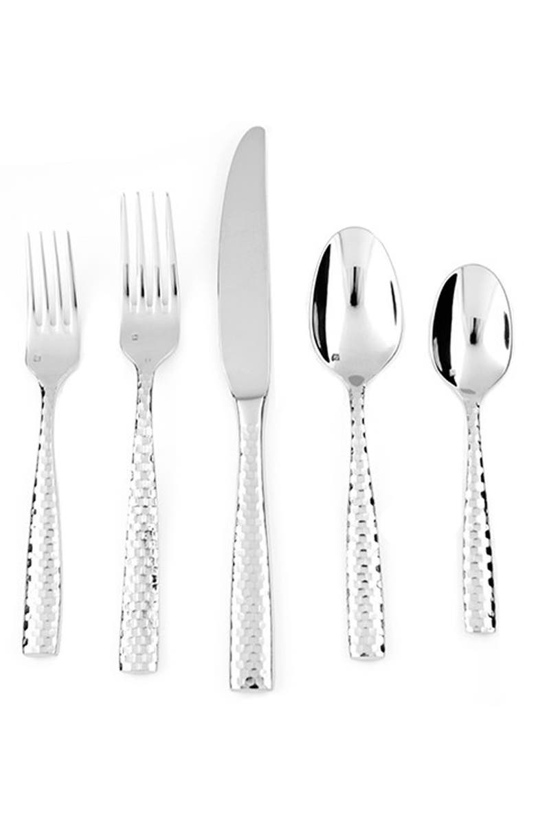 Fortessa Lucca Faceted 20-Piece Flatware set, Main, color, Silver