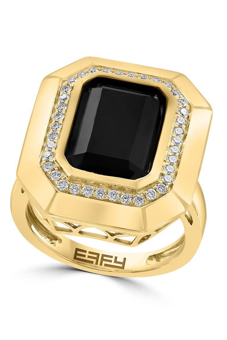 14K Yellow Gold Diamond & Black Onyx Signet Ring, Main, color, 14K Gold
