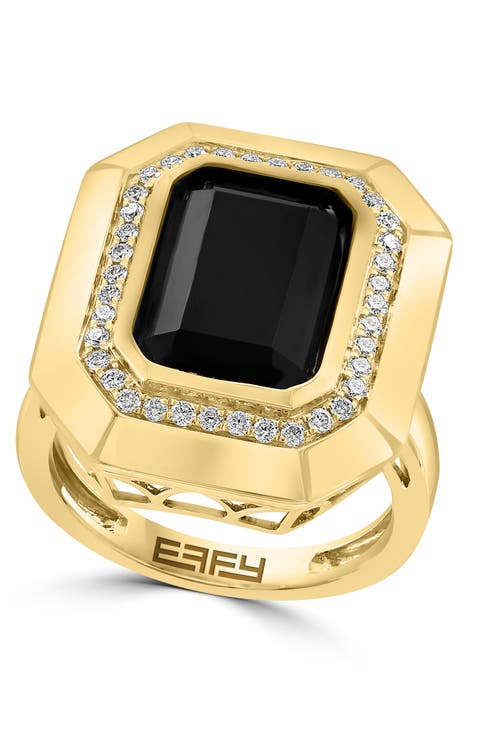 14K Yellow Gold Diamond & Black Onyx Signet Ring