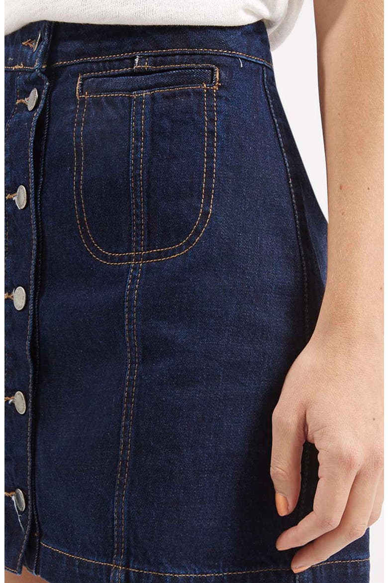 Button Front Denim Miniskirt, Alternate, color, MID DENIM