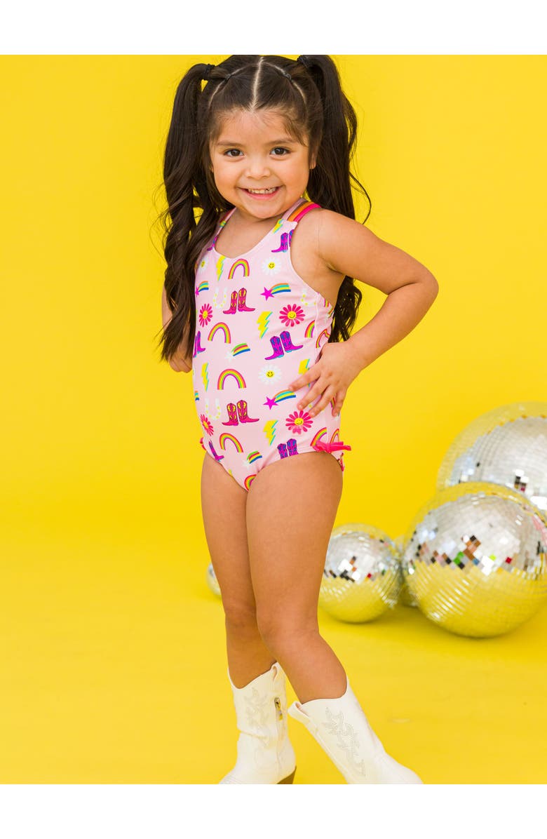 RuffleButts Girls UPF50+ Sun Protected Cross-Back One Piece, Alternate, color, Cowgirl Cutie