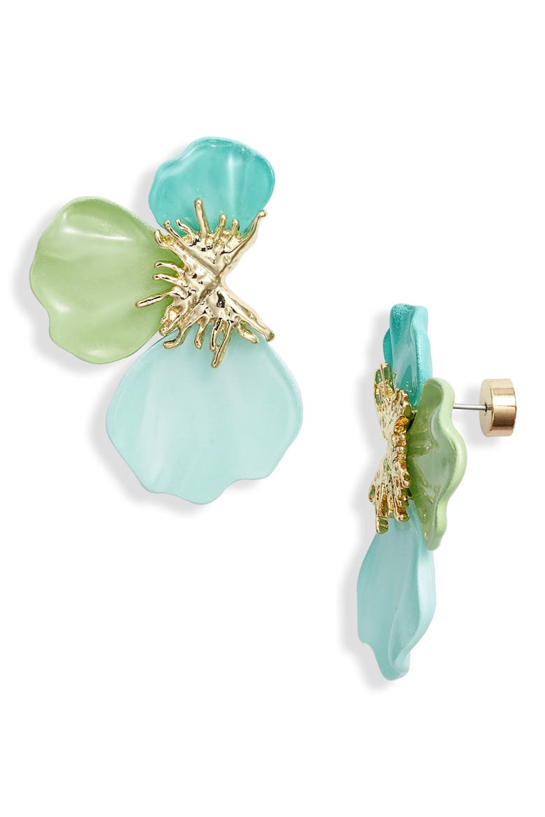 Flower Petal Enamel Earrings, Main, color, BLUE MULTI- GOLD