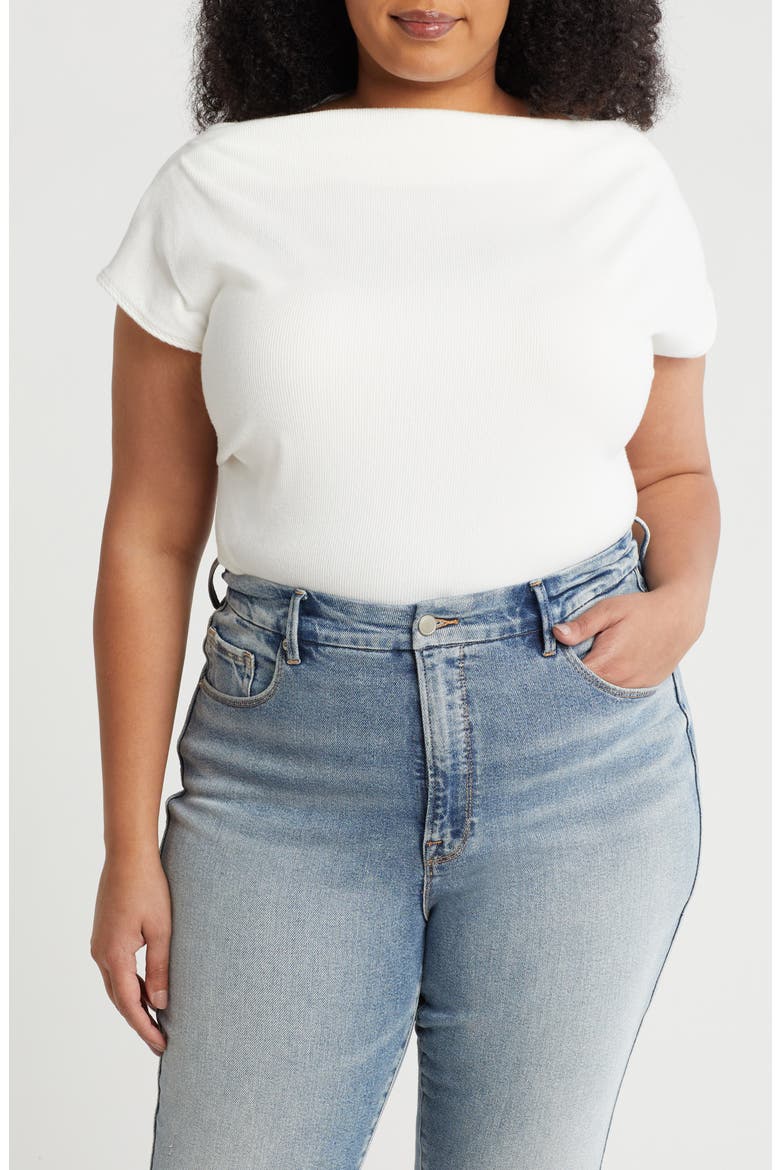 Cowl Neck Cap Sleeve Ribbed T-Shirt, Main, color, IVORY