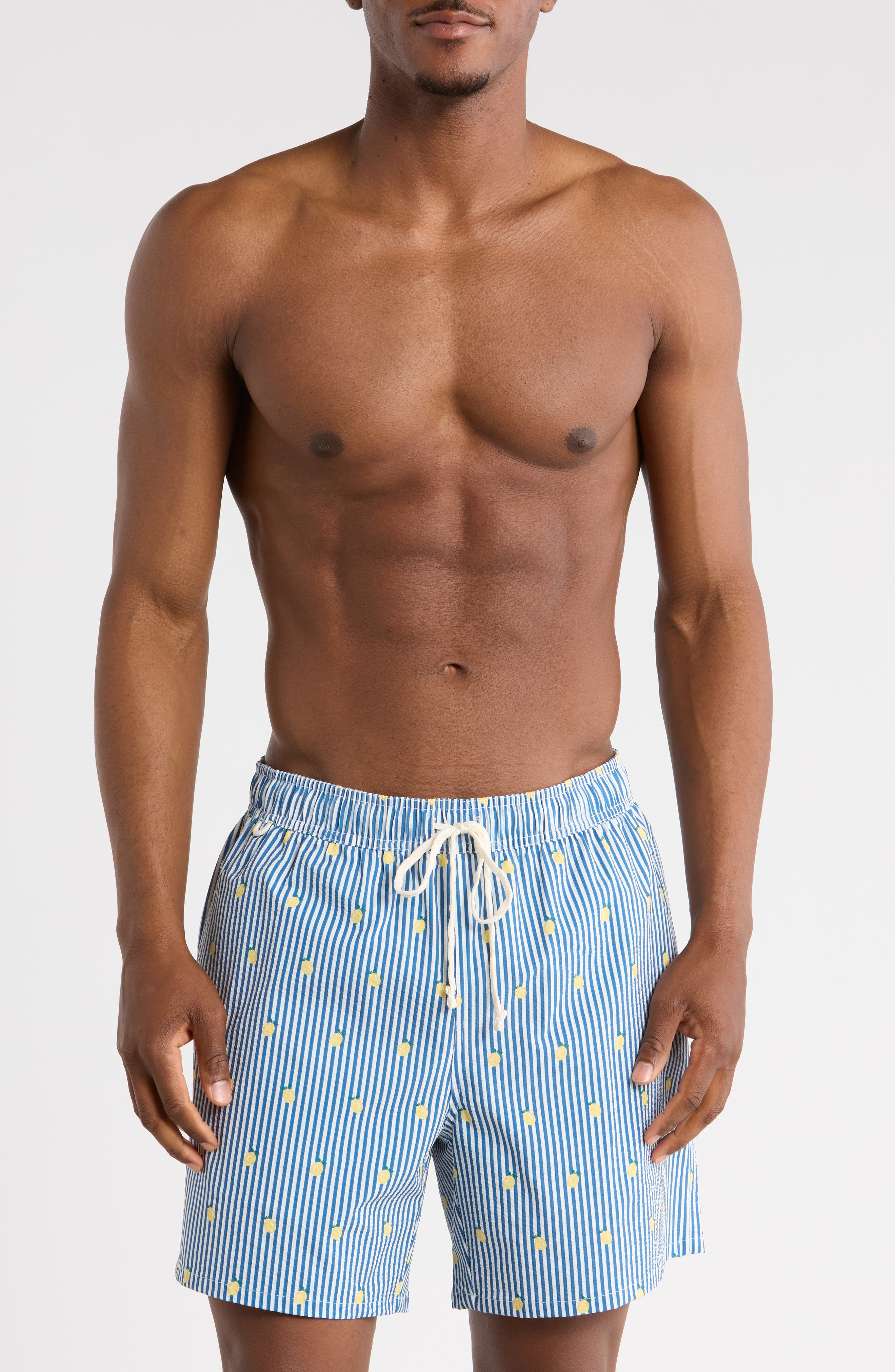 Rainforest Lemon Seersucker Swim Trunks