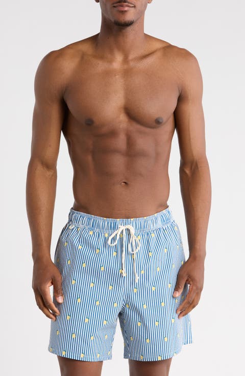 Lemon Seersucker Swim Trunks