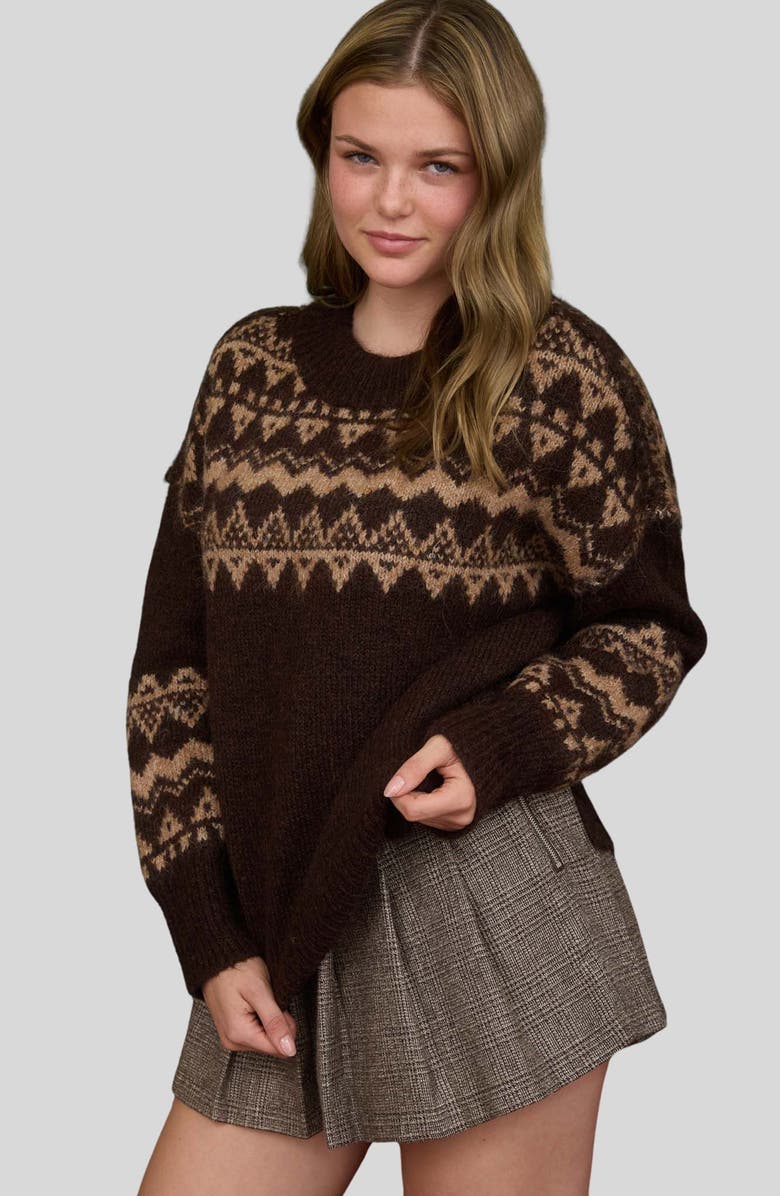 Blu Pepper Fair Isle Crewneck Sweater, Alternate, color, Dark Brown