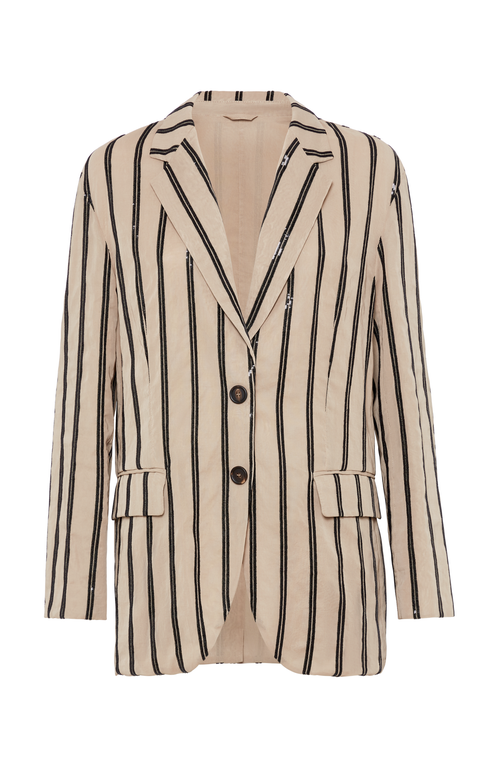 Brunello Cucinelli Dazzling Embroidery Blazer In Coffee