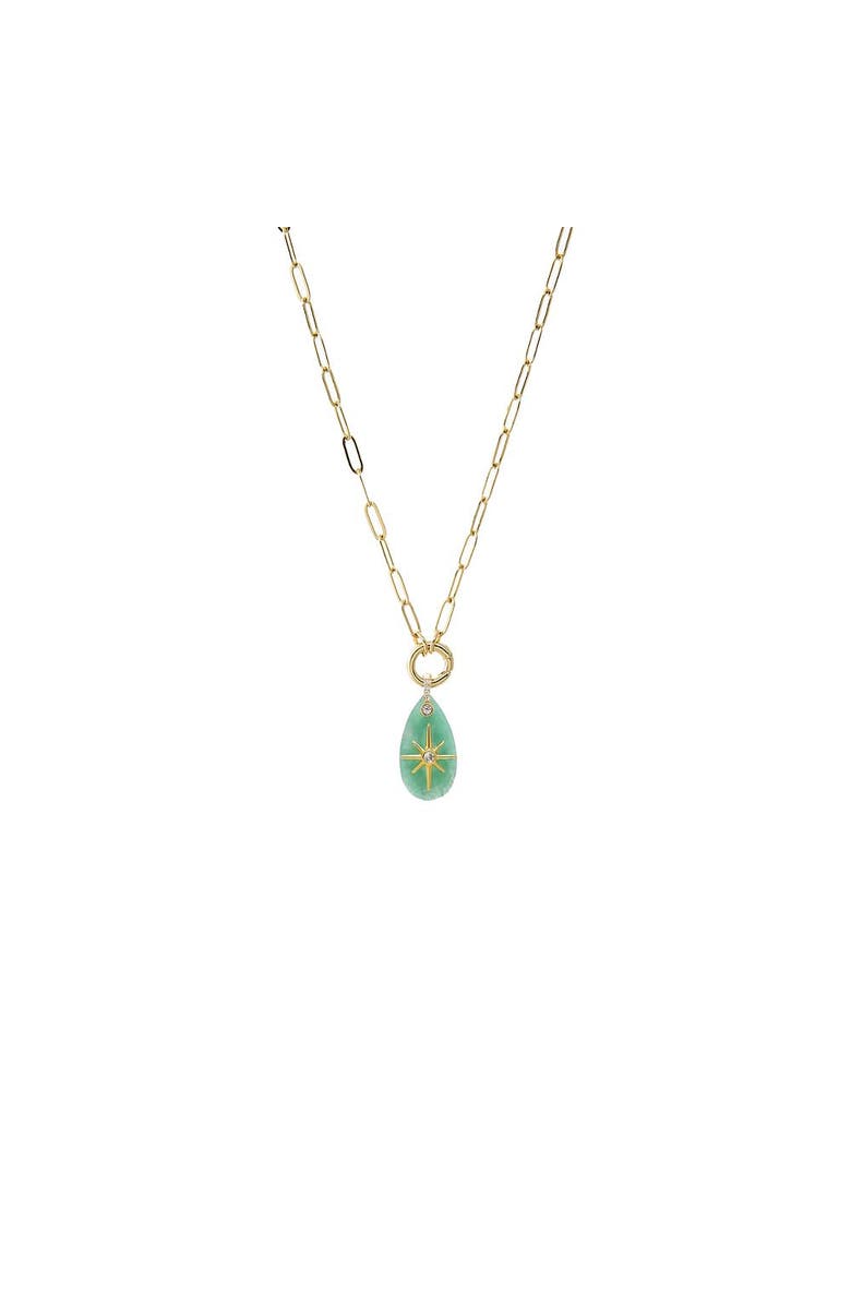 BY ADINA EDEN CZ Starburst Teardrop Natural Stone Pendant & Clicker Toggle Necklace, Main, color, Jade Green - 22 Inch