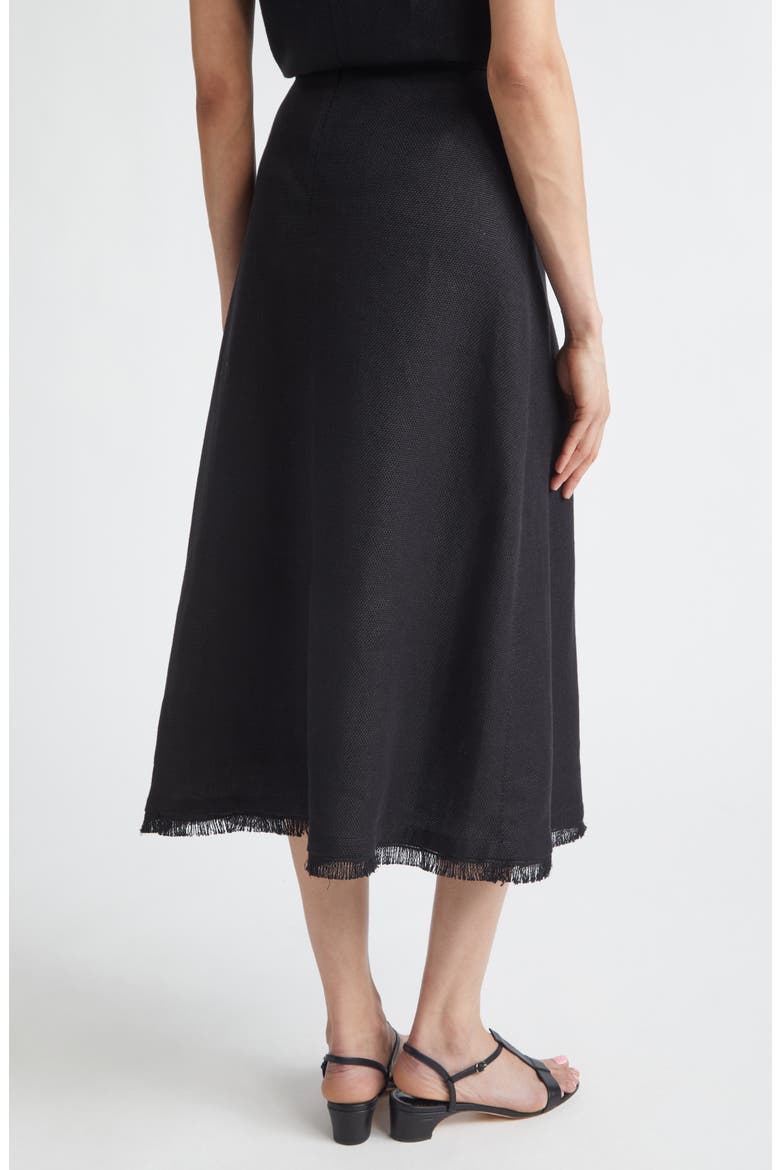 Fringe Stretch Linen & Cotton Basket Weave A-Line Skirt, Alternate, color, BLACK