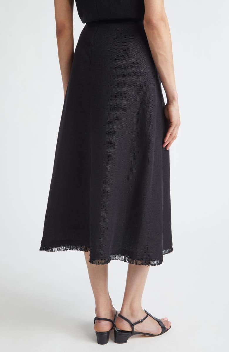 Max Mara Fringe Stretch Linen & Cotton Basket Weave A-Line Skirt, Alternate, color, Black