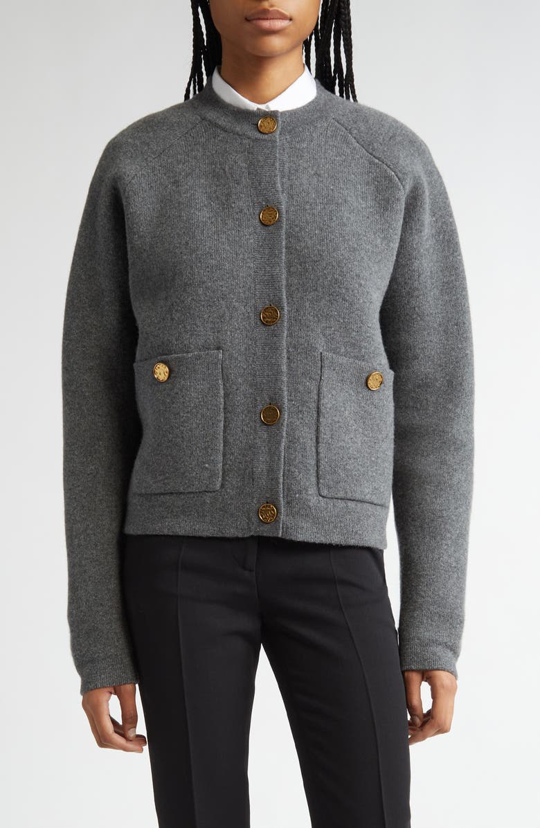 TOTEME Hammered Button Wool & Cashmere Blend Cardigan, Main, color, Grey Melange