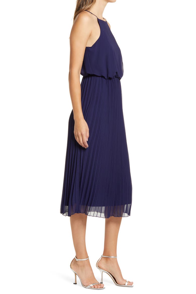 Sleeveless Pleated Midi Dress, Alternate, color, NAVY