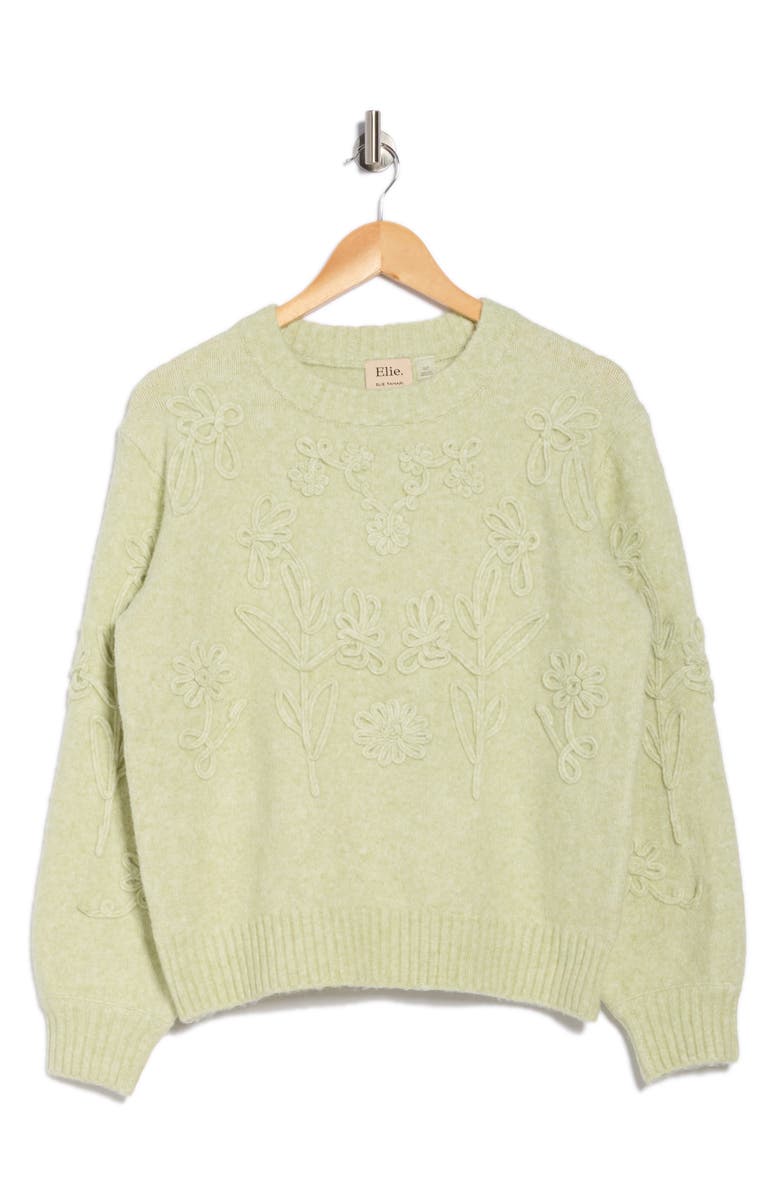 ELIE ELIE TAHARI Floral Embroidered Crewneck Sweater, Alternate, color, Pistachio Green